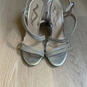 Nina Silver Crystal-Strap Mid Heel Sandals